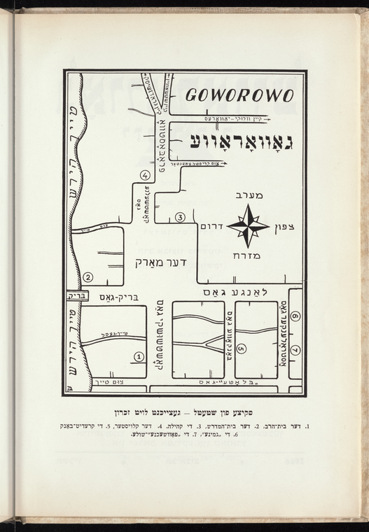 illustrated map of Goworowo from Yizkor Book.